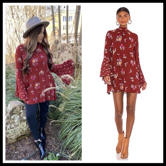 FREE PEOPLE BOHO FLOWY FLORAL MINI BOHEMIAN PRINT TUNIC DRESS A2C - Picture 9 of 16